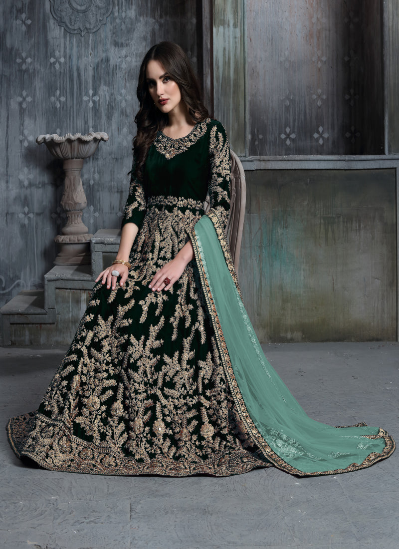Monjolika Fashion Stunning Wine Color Velvet Embroidery Patiala Suit