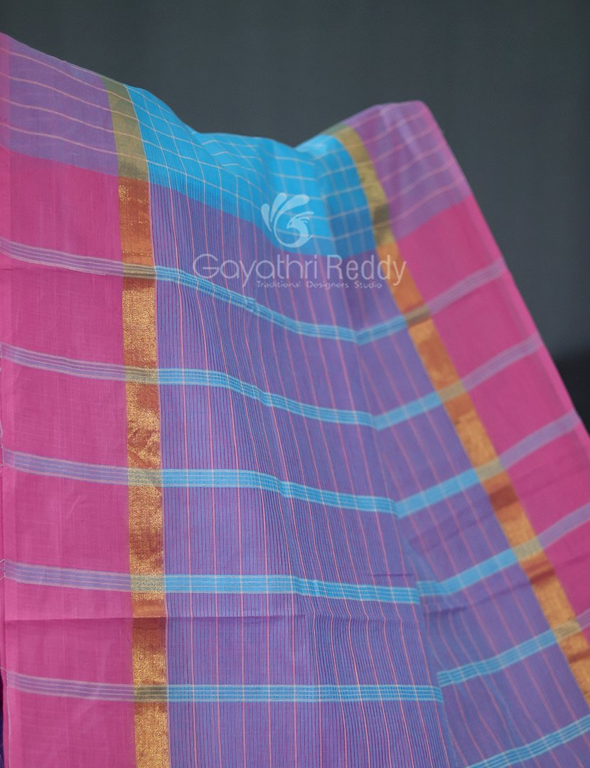 Sky Blue Coloured With Checks Pure Mangalgiri Cotton Saree By Gayathri Reddy Designer Studio