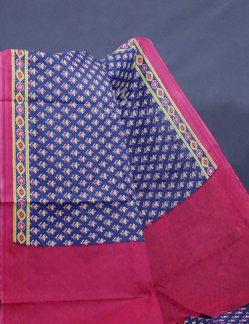 Denim Blue Colour Block Print Pure Mulmul Cotton Saree By Gayathri Reddy Designer Studio