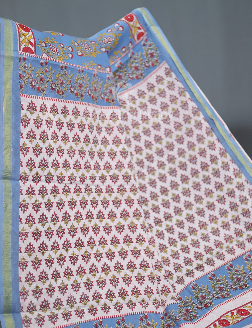 Cloud Blue Coloured Combination Printed Cotton Saree By Gayathri Reddy Designer Studio
