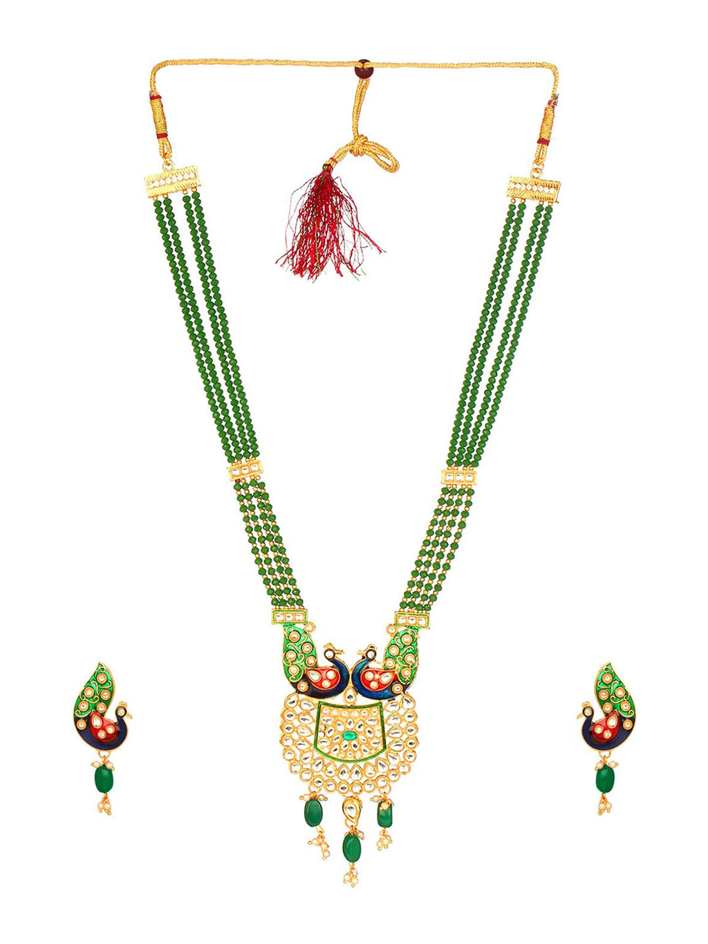 Cardinal Gold-Polished Green Studded Jewellery Set