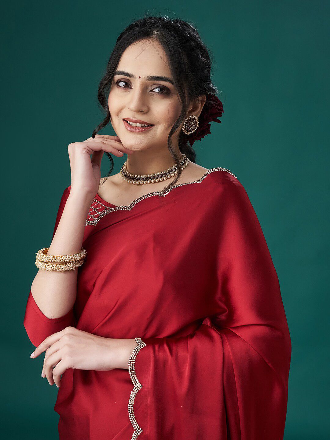 kasee Beads and Stones Satin Sarees