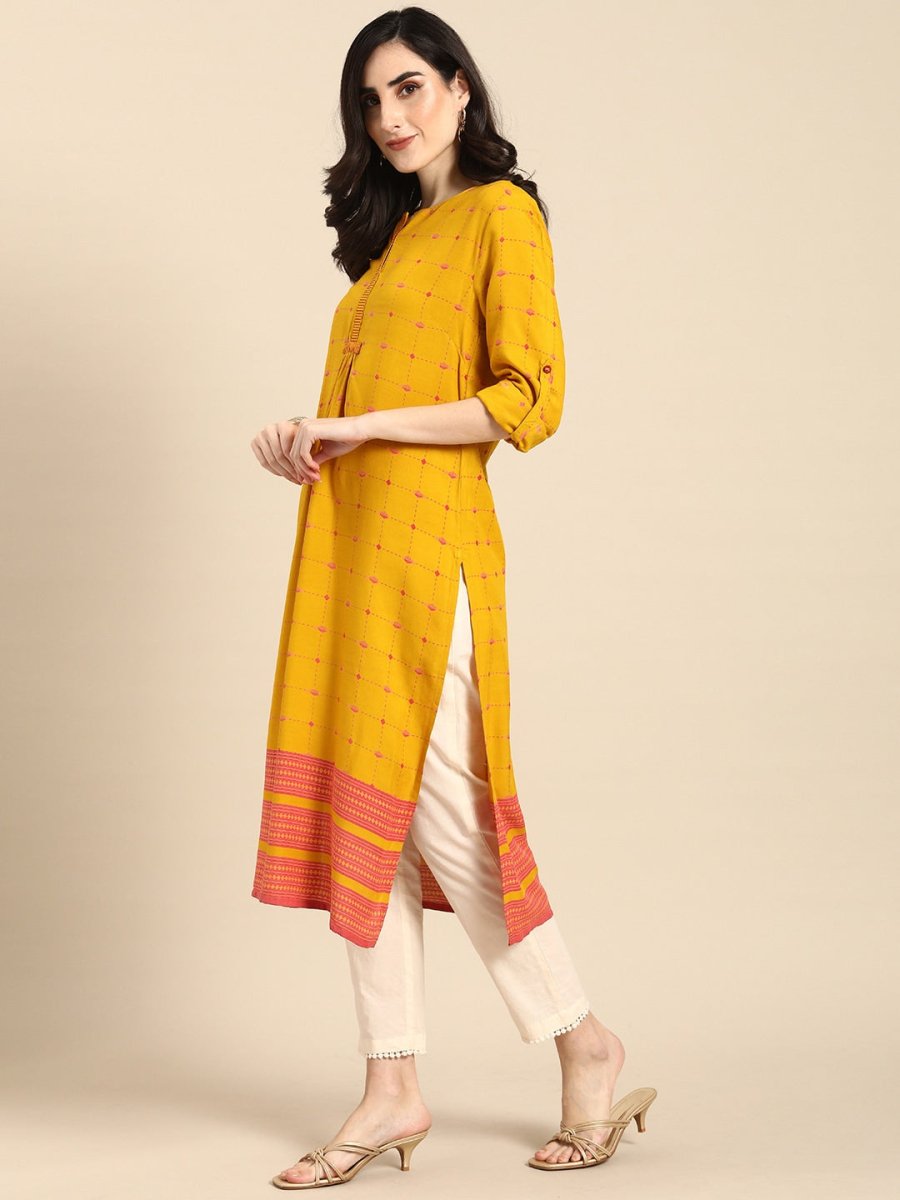 All About You Women Yellow & Pink Printed Kurta