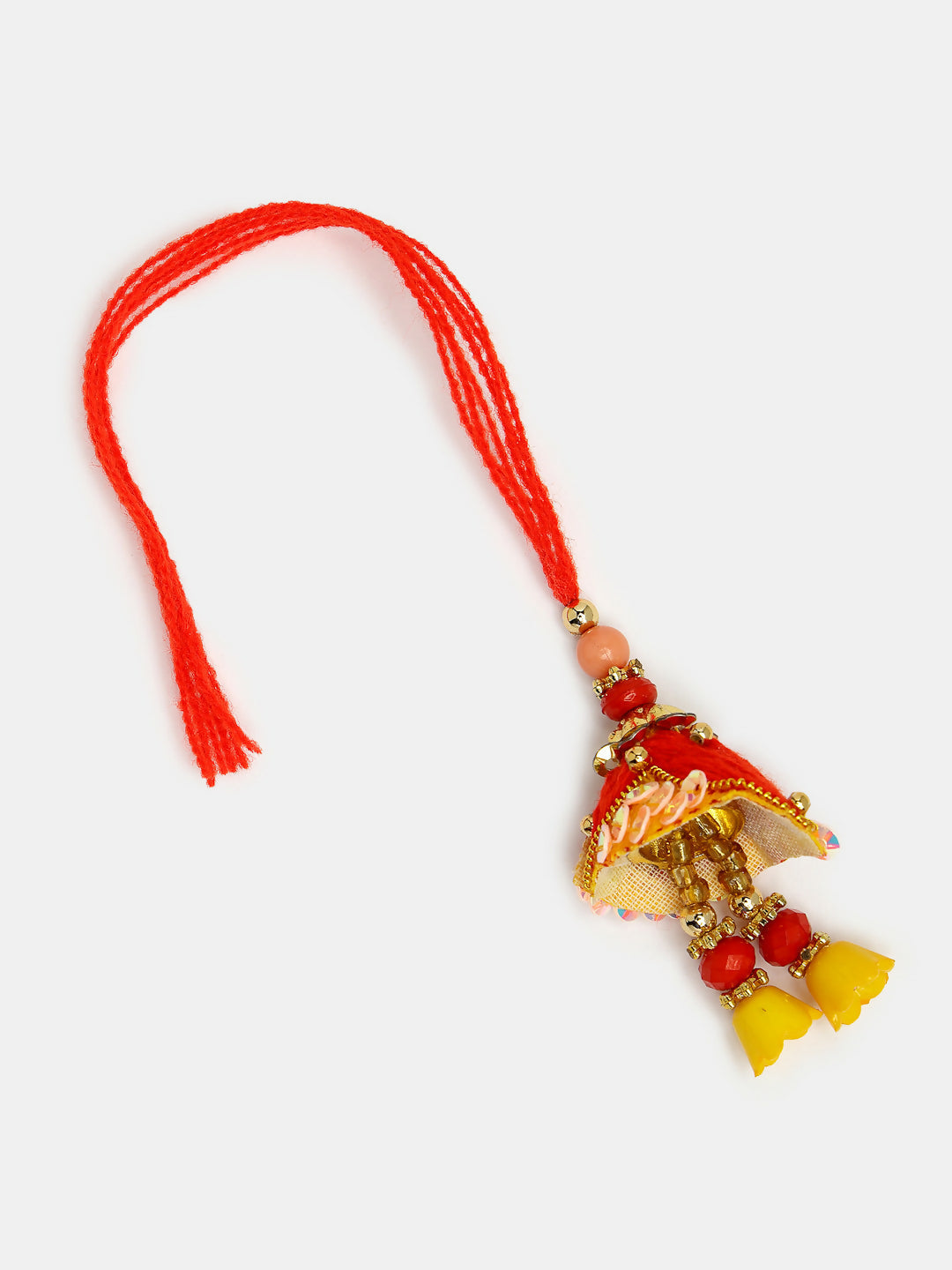 NVR Women & Men Set of 2 Red & Gold-Toned Stone-Studded Bhaiya Bhabhi Rakhi With Roli Chawal & Chocolate