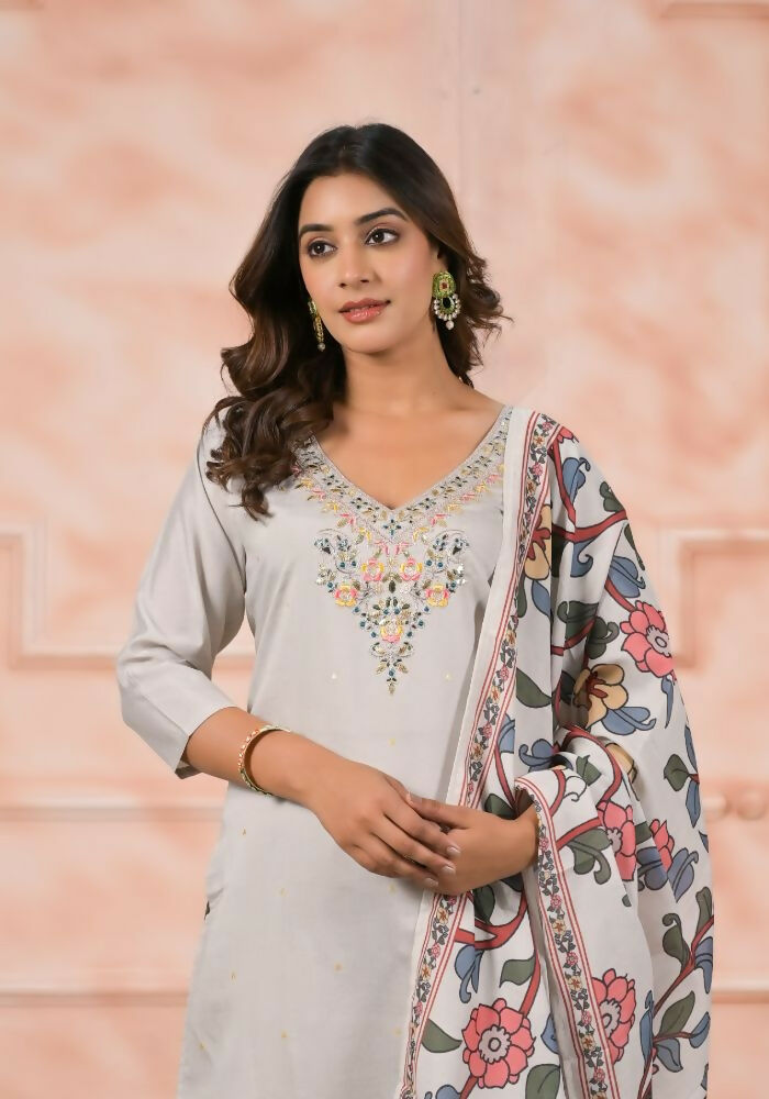 Ethnic Festive Wear Viscose Off White Stitched Suit With Dupatta - Anbazaar