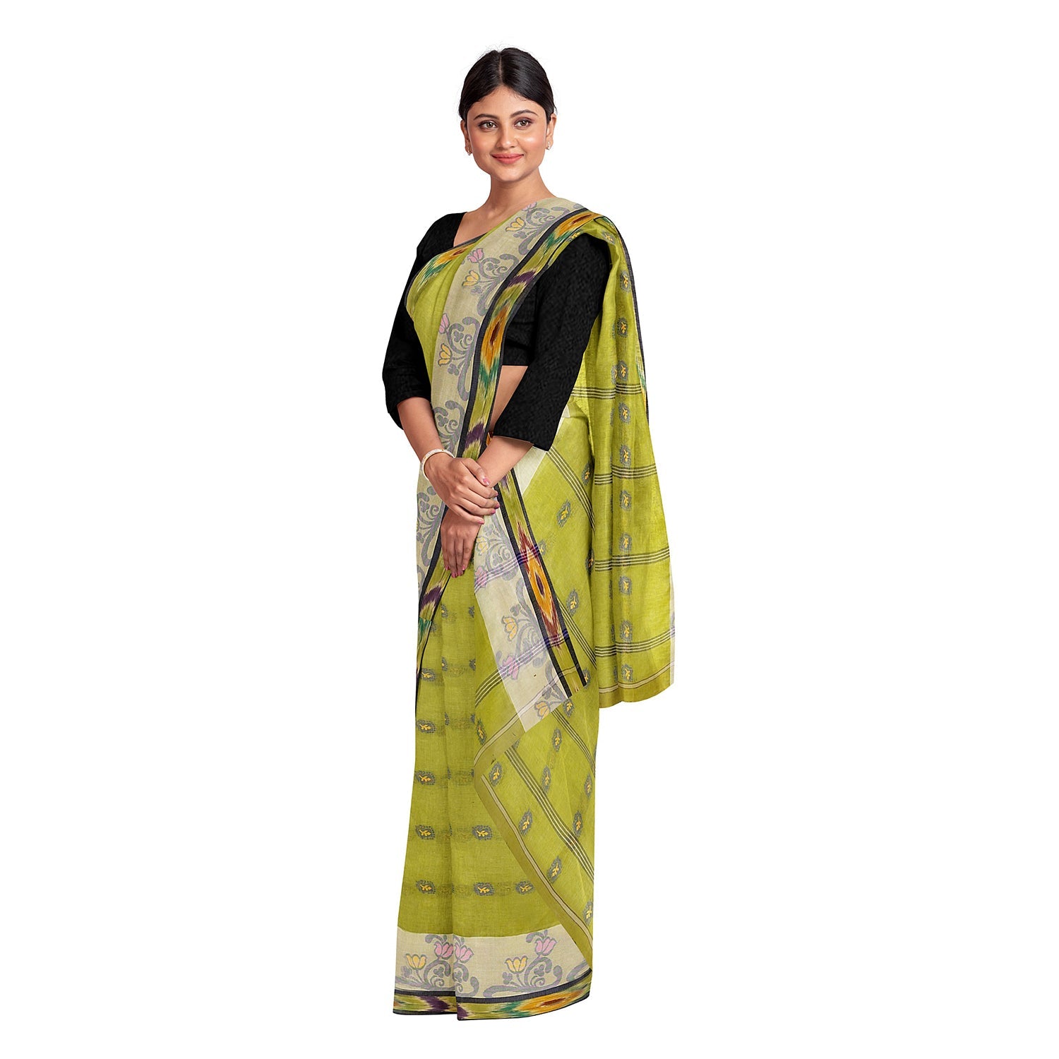 Exclusive Collection 100% Pure Cotton Olive Tant Saree With Hand Weaving Work