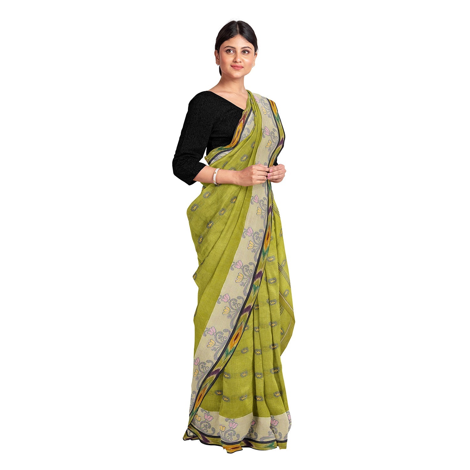Exclusive Collection 100% Pure Cotton Olive Tant Saree With Hand Weaving Work