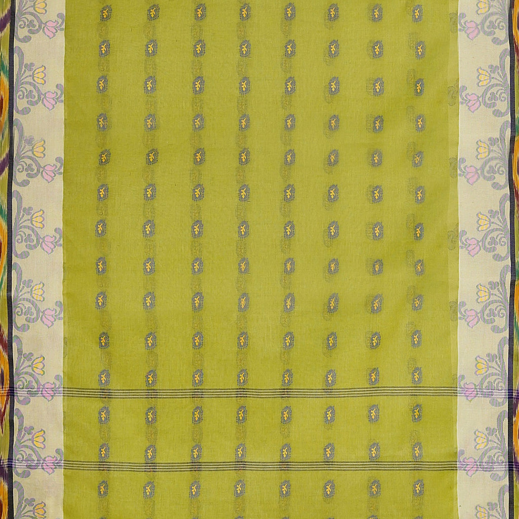 Exclusive Collection 100% Pure Cotton Olive Tant Saree With Hand Weaving Work