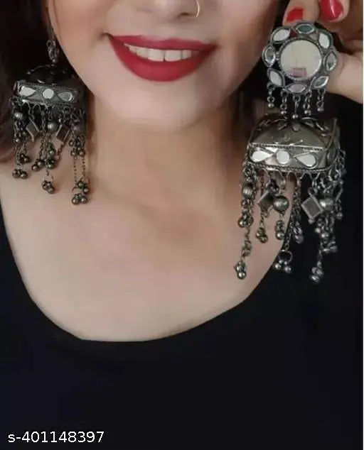 Tehzeeb Creations Women's Black Colour Oxidised Earrings