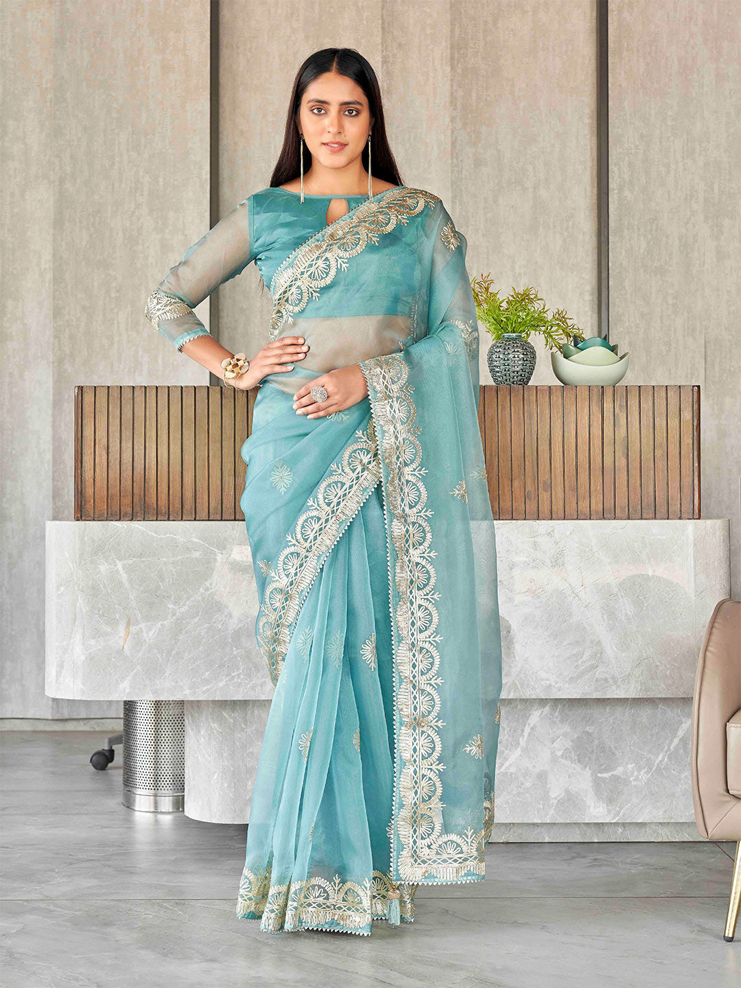 Tikhi Imli Floral Gotta Patti Organza Heavy Work Saree