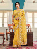Tikhi Imli Yellow Ethnic Motifs Beads and Stones Embroidered Saree