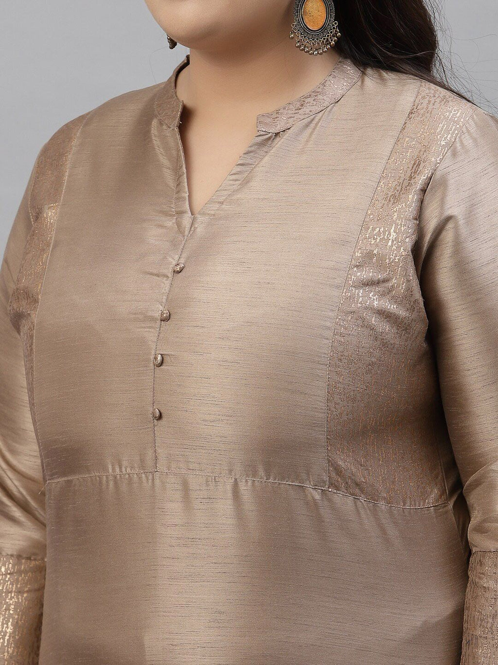 Sztori Plus Size Mandarin Collar Straight Kurta with Trousers