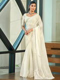Stylee Lifestyle Cream Silk Blend Embellished Saree