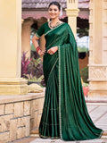 Stylee Lifestyle Green Shimmer Chiffon Embellished Saree