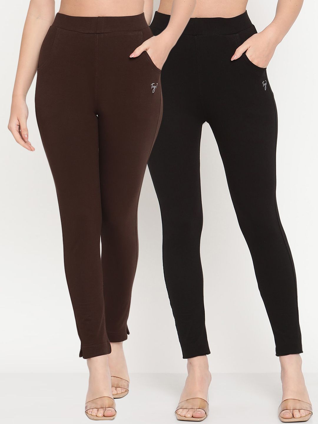 TAG 7 Women Pack of 2 Brown & Black Solid Kurti Pants