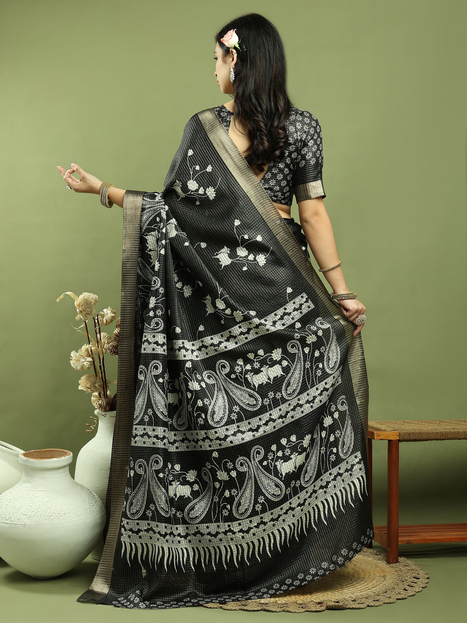 Stylee Lifestyle Black Silk Blend Zari Saree