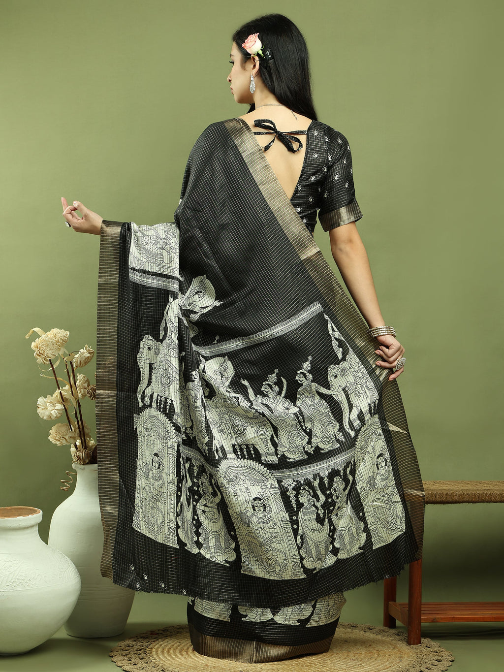 Stylee Lifestyle Black Silk Blend Zari Saree