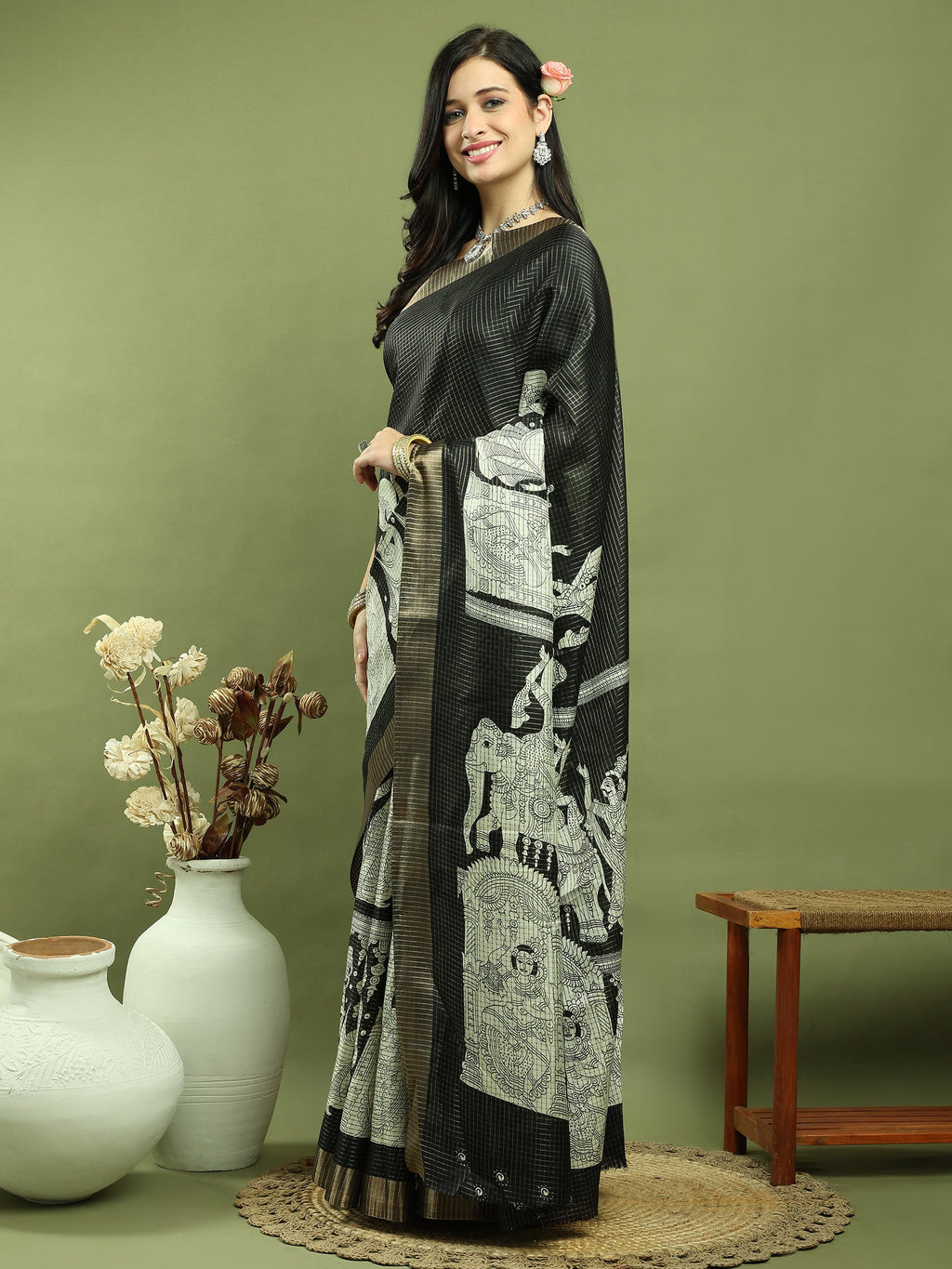 Stylee Lifestyle Black Silk Blend Zari Saree