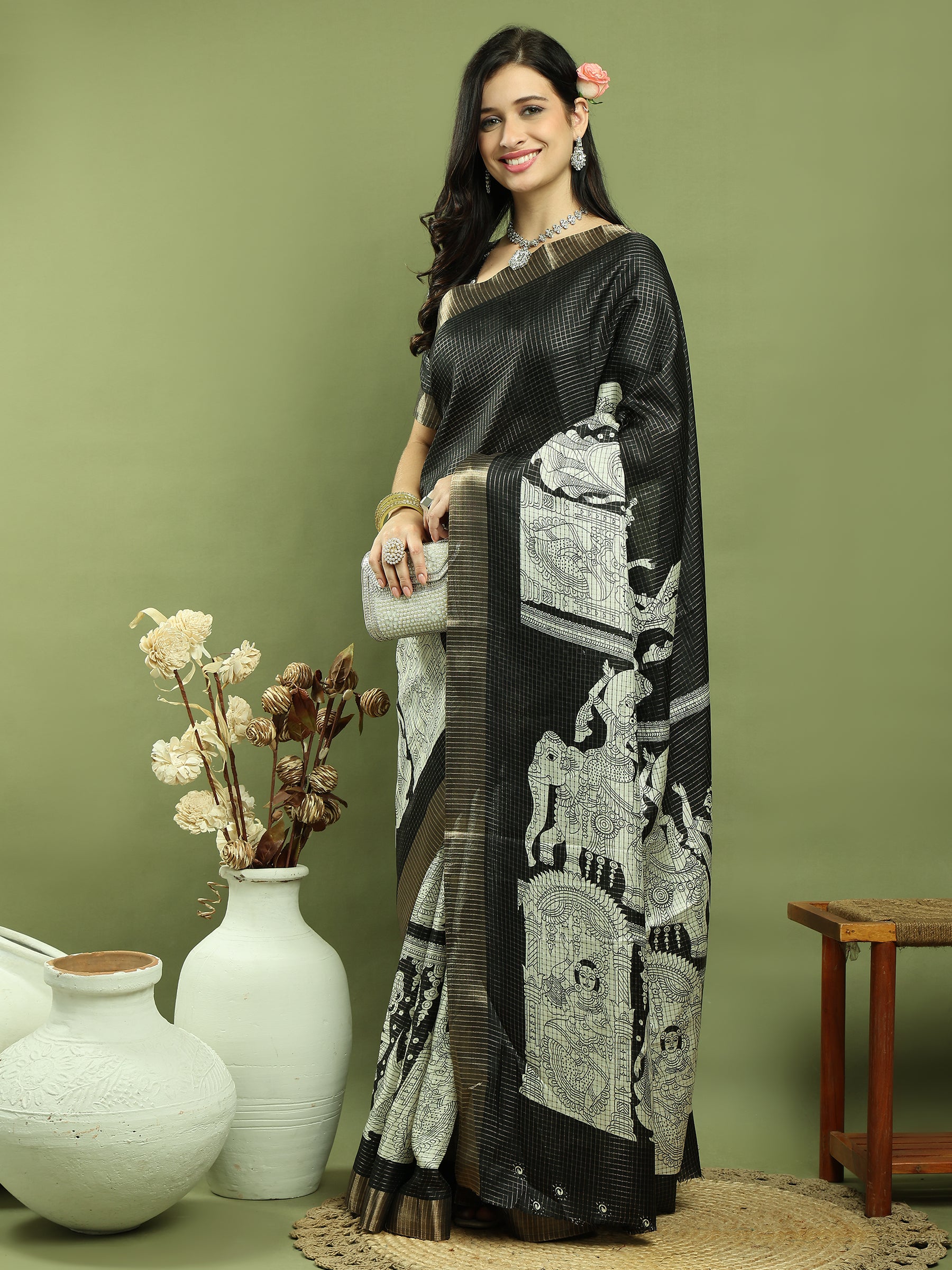 Stylee Lifestyle Black Silk Blend Zari Saree