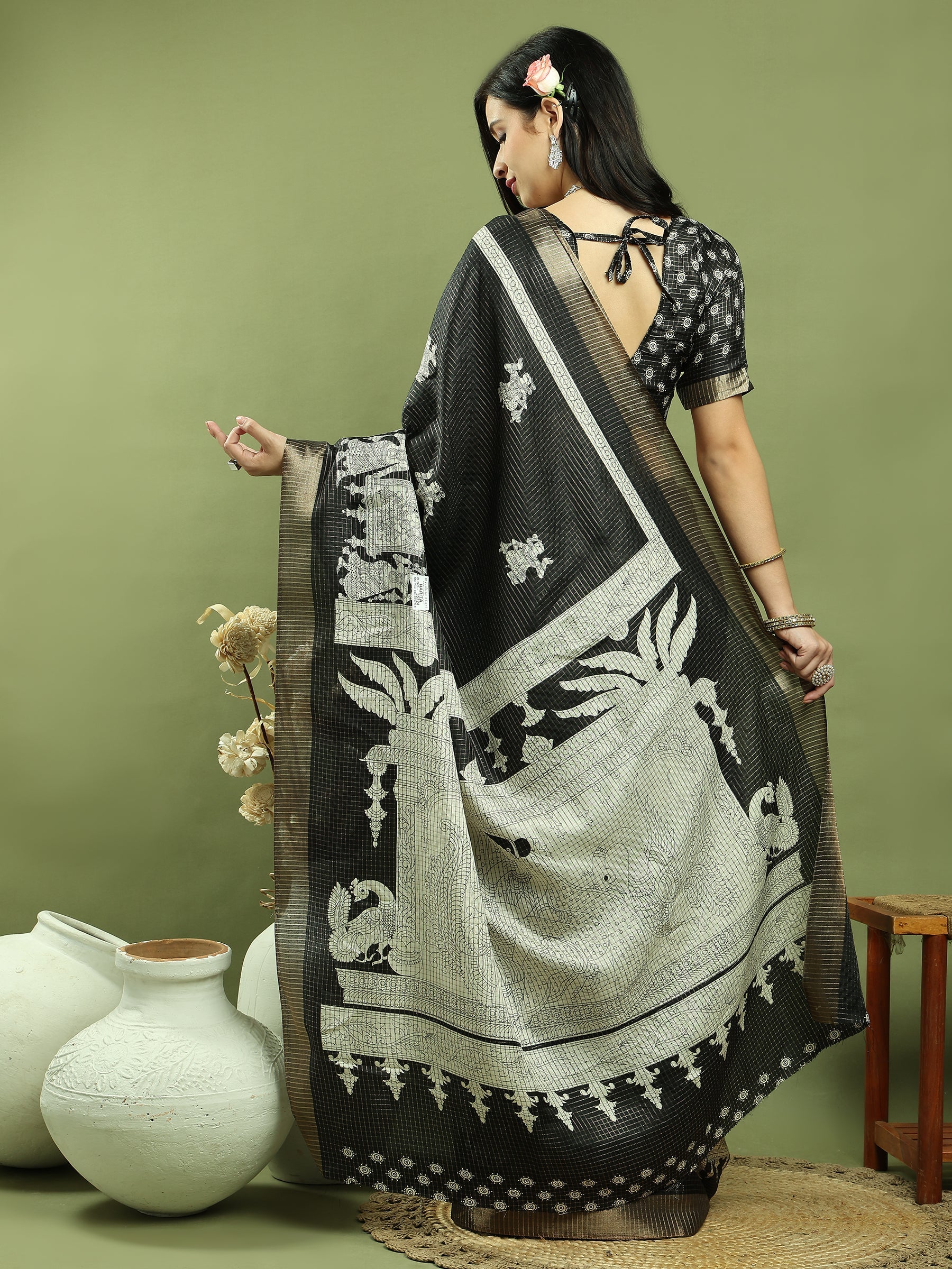 Stylee Lifestyle Black Silk Blend Zari Saree