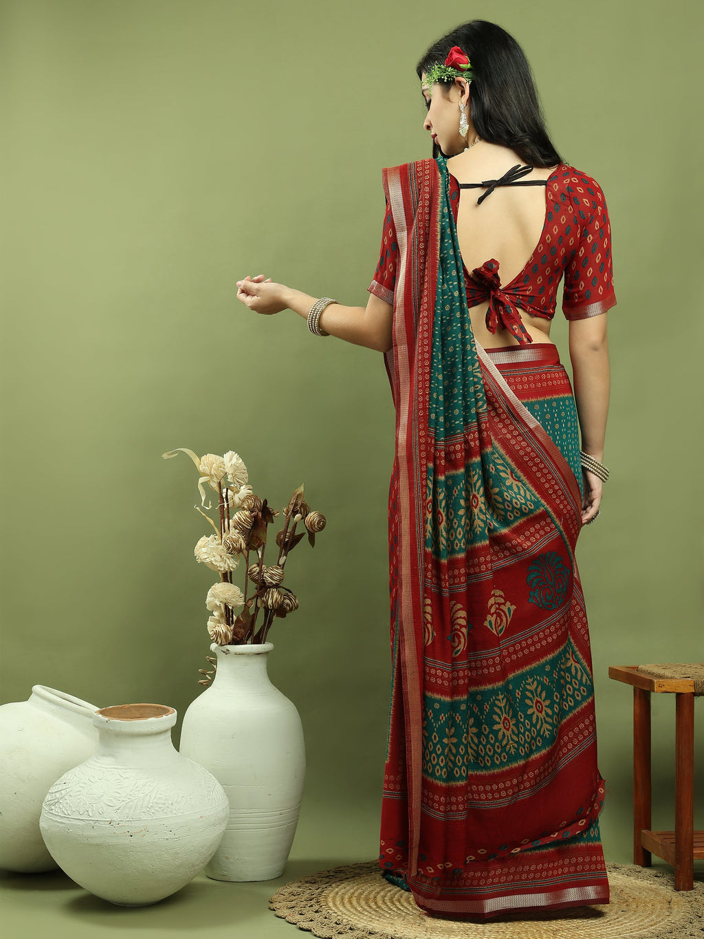Stylee Lifestyle Teal Silk Blend Zari Saree