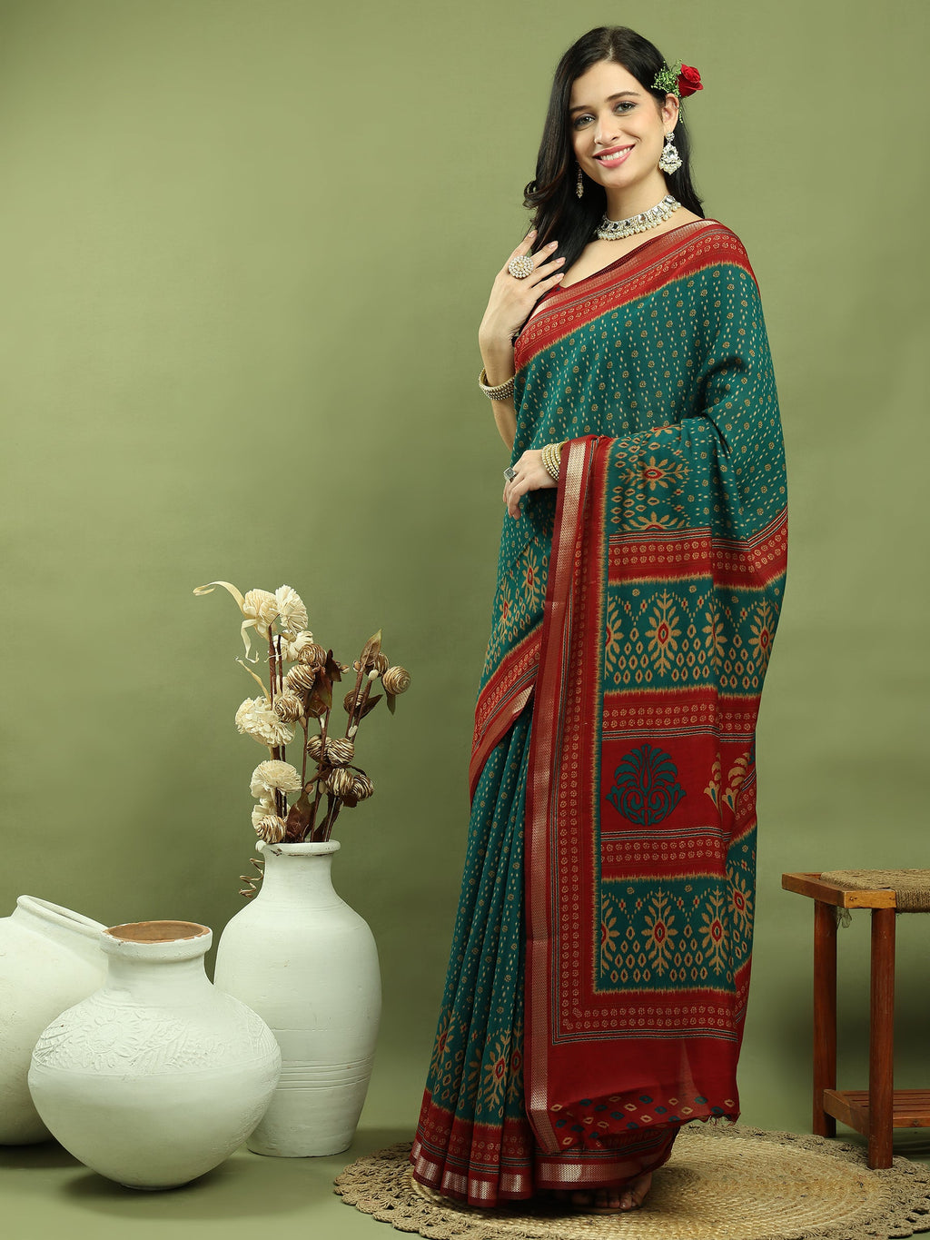 Stylee Lifestyle Teal Silk Blend Zari Saree