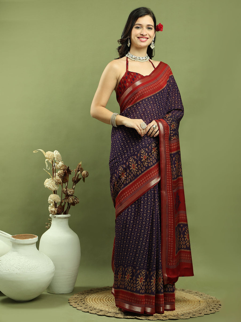 Stylee Lifestyle Violet Silk Blend Zari Saree