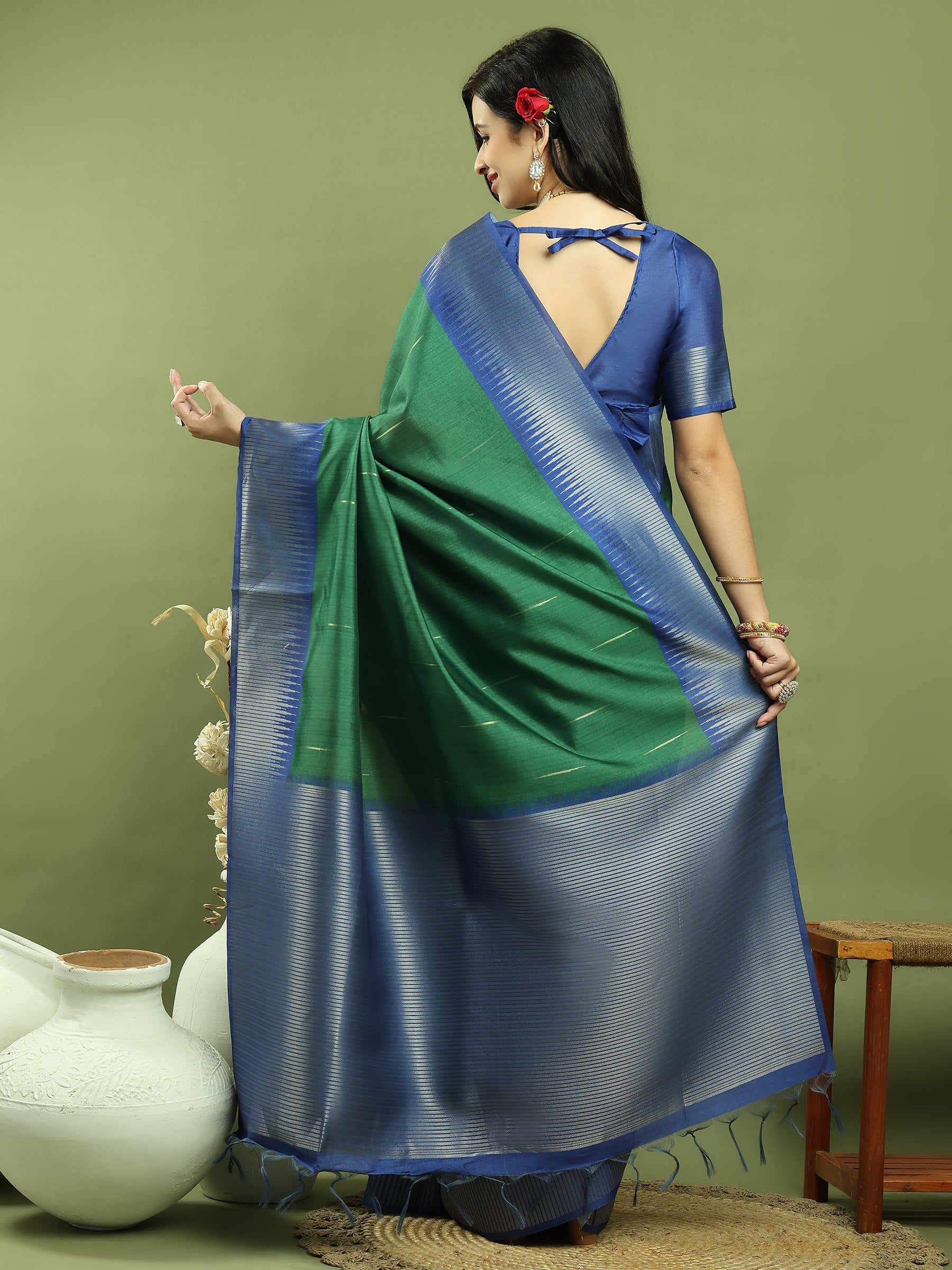 Stylee Lifestyle Green Silk Blend Zari Saree