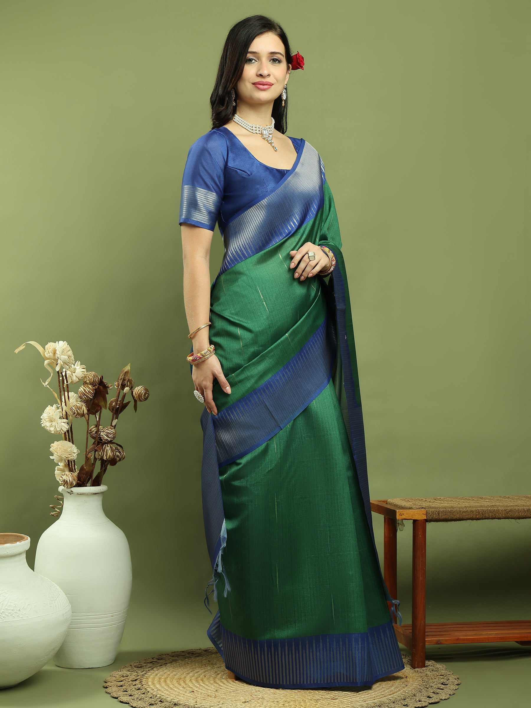 Stylee Lifestyle Green Silk Blend Zari Saree