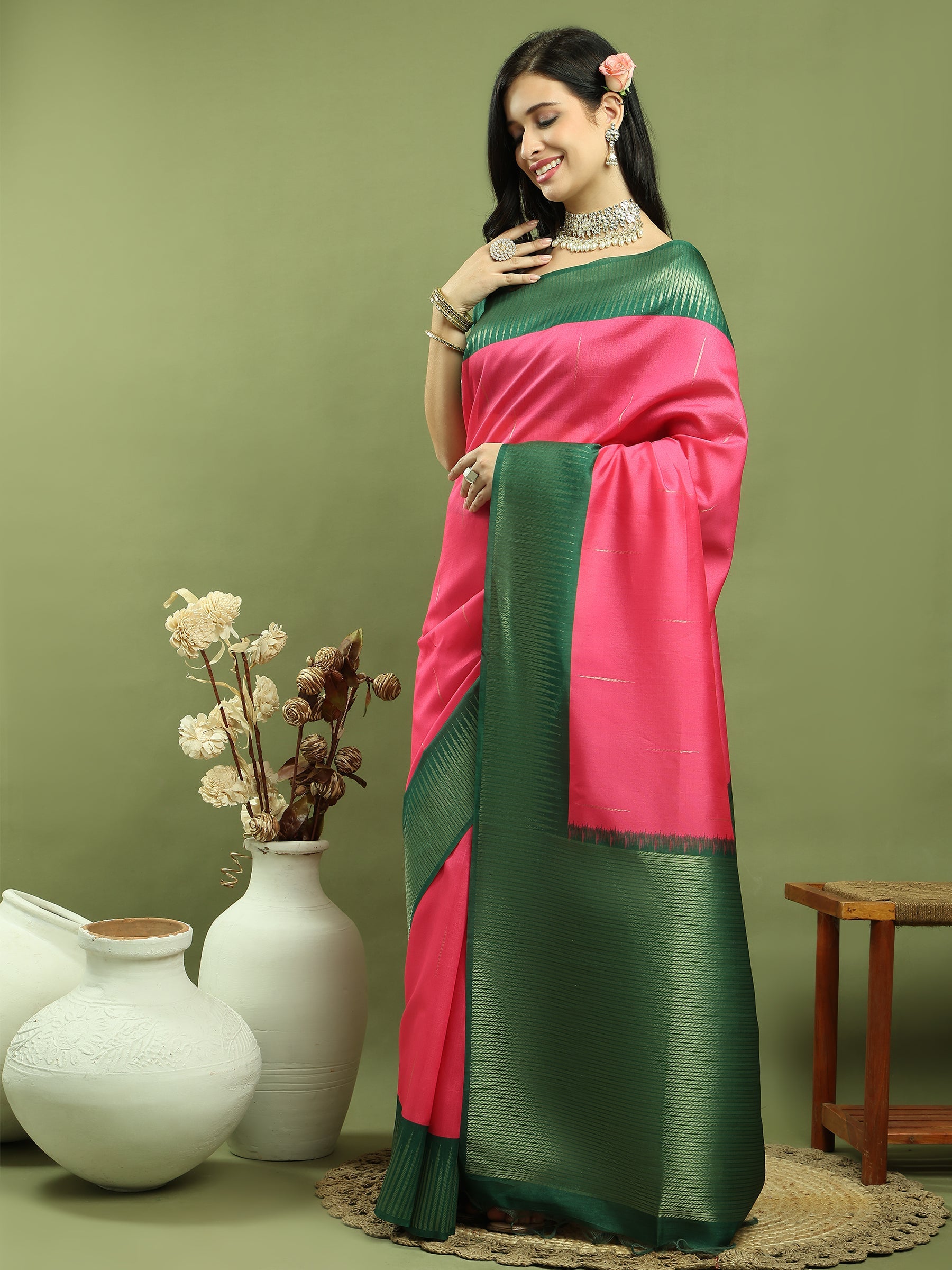Stylee Lifestyle Pink Silk Blend Zari Saree