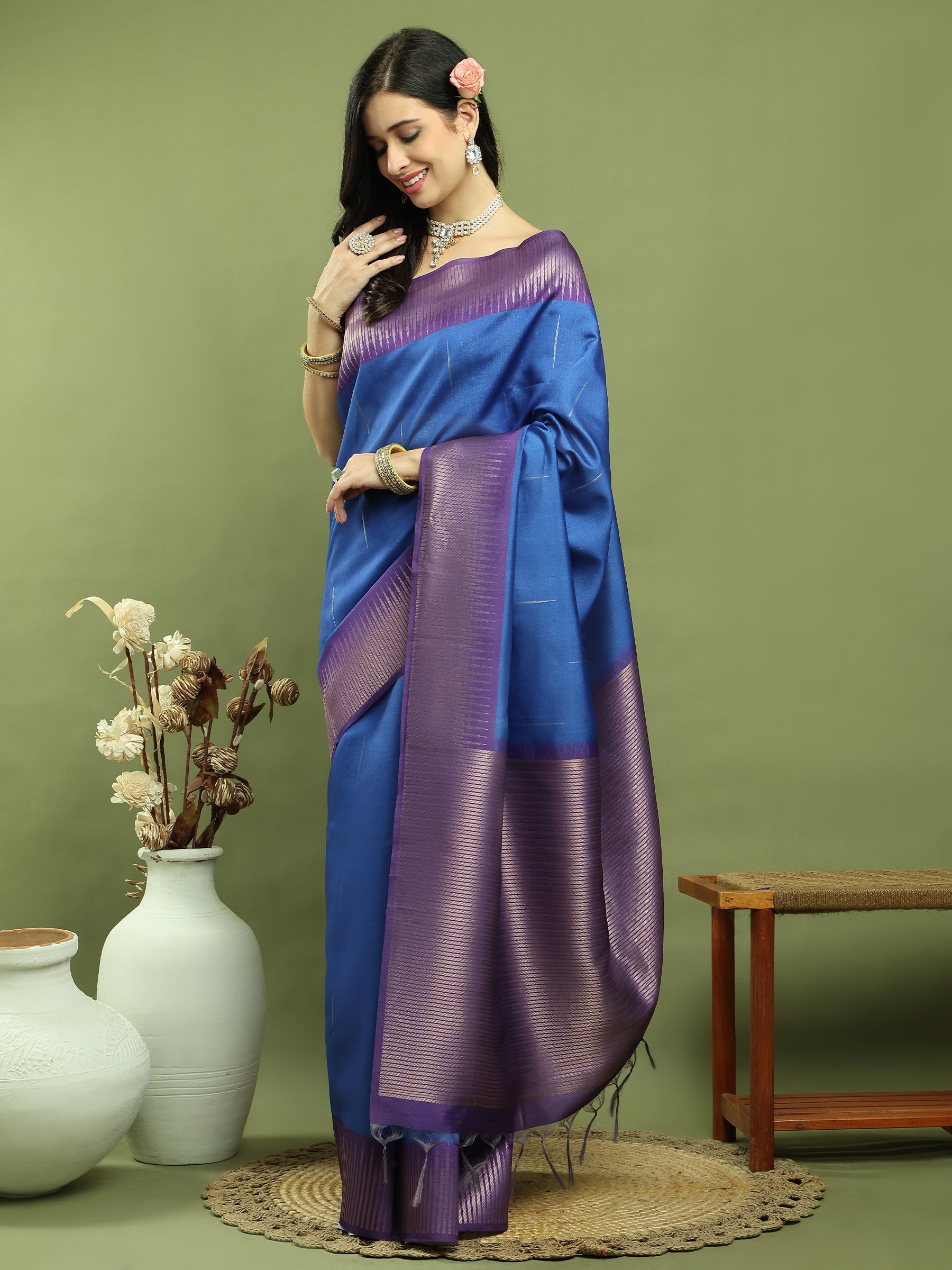 Stylee Lifestyle Blue Silk Blend Zari Saree