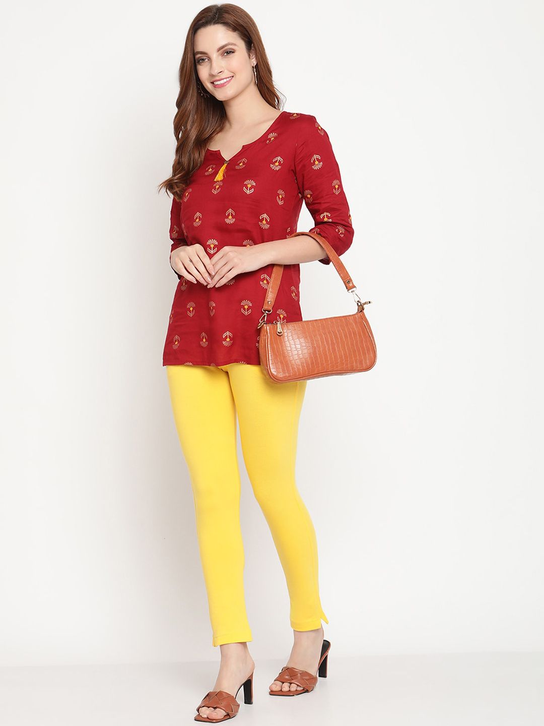 TAG 7 Set Of 2 Orange & Yellow Solid Leggings