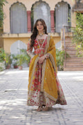 Vastranavya Multicolor Russian Silk Foil Embroidery with Zari Sequins & Digital Printed Gown Dupatta