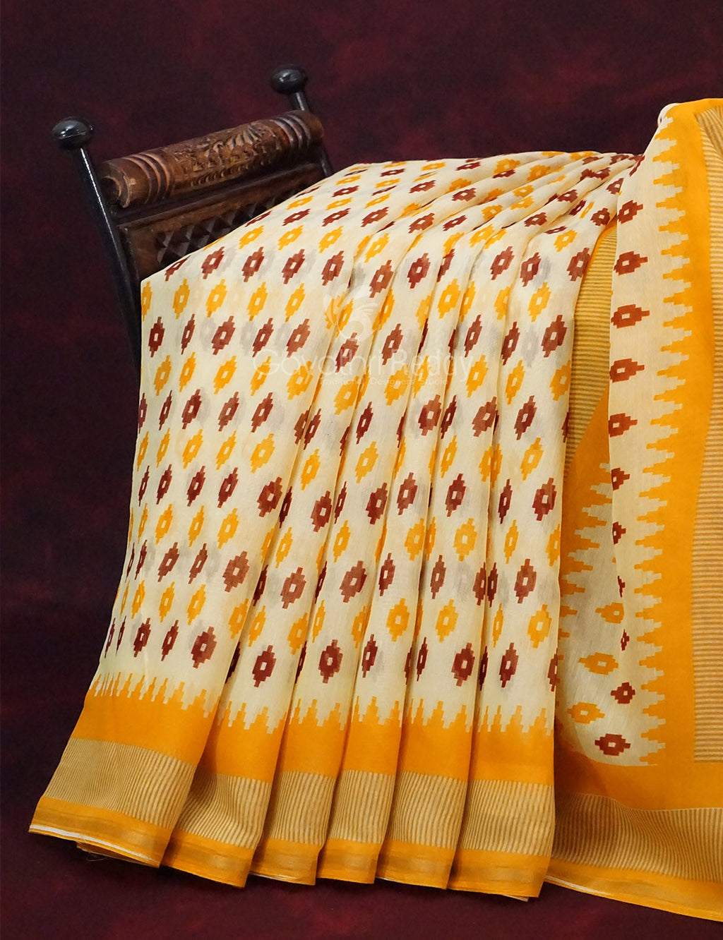 Combo of White and Yellow Patan Patola Semi Chanderi Saree By Gayathri Reddy Designer Studio