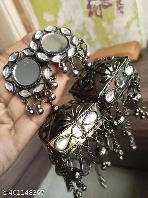 Tehzeeb Creations Women's Black Colour Oxidised Earrings