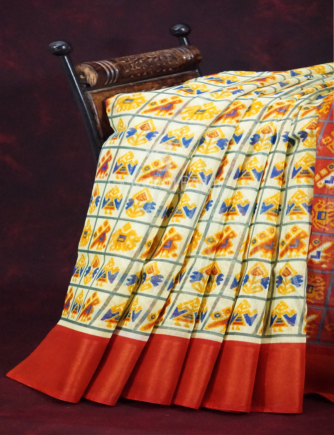 Shades of Cream Colour And Orange Blouse Patola Design Semi Chanderi Saree By Gayathri Reddy Designer Studio