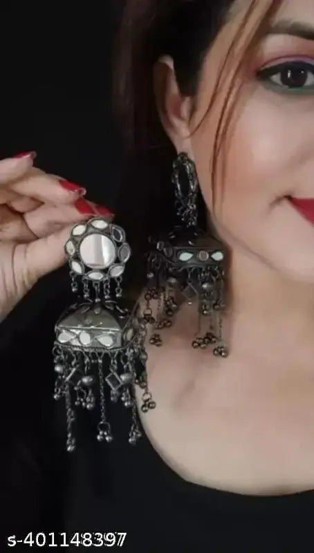 Tehzeeb Creations Women's Black Colour Oxidised Earrings