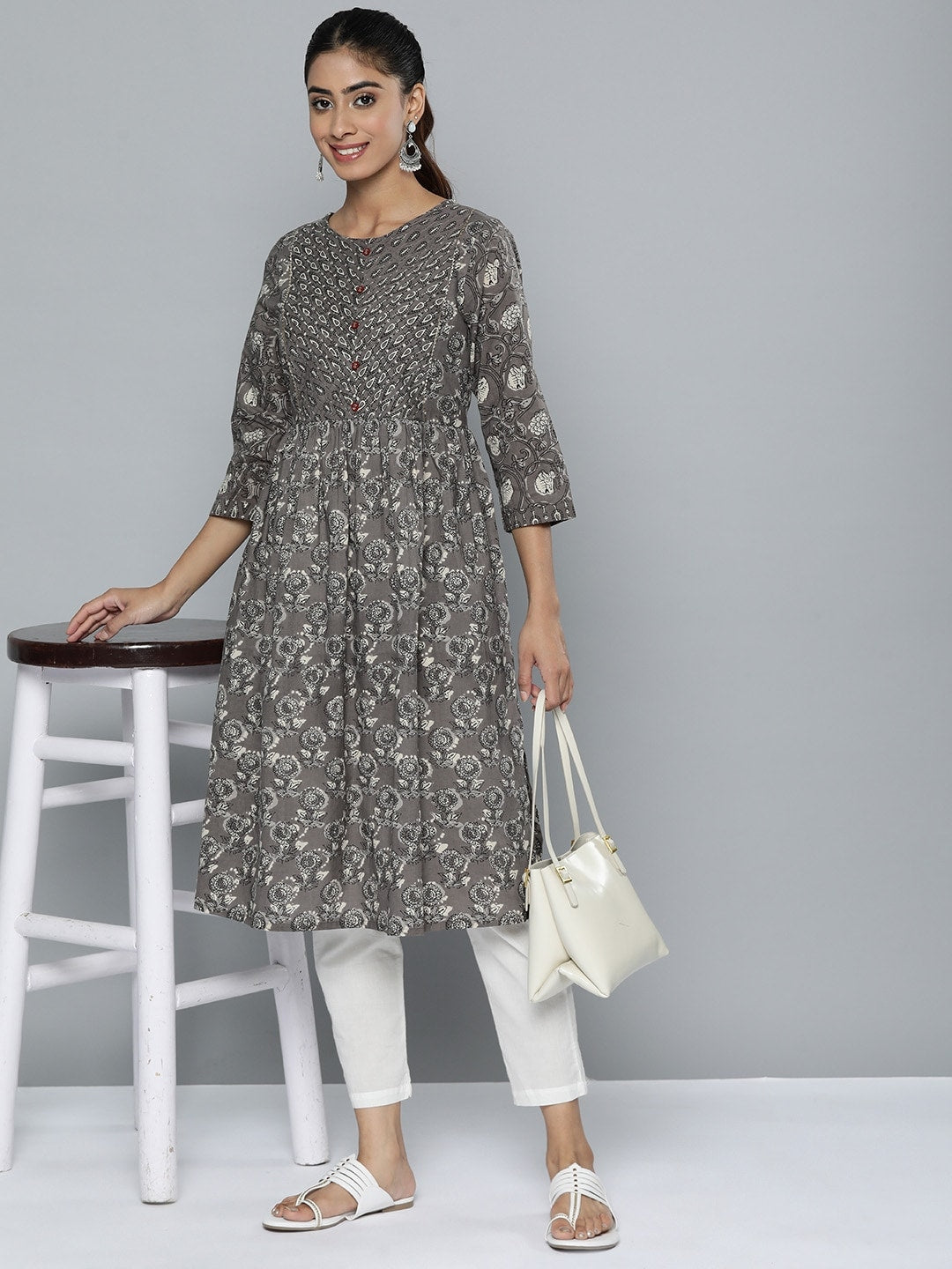 HERE&NOW Women Ethnic Motifs Printed Pure Cotton Kurta