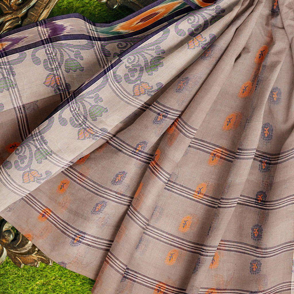 Exclusive Collection 100% Pure Cotton Beige Tant Saree With Hand Weaving Work