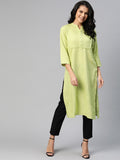 HERE&NOW Women Green Pintuck Yoke Design Straight Kurta