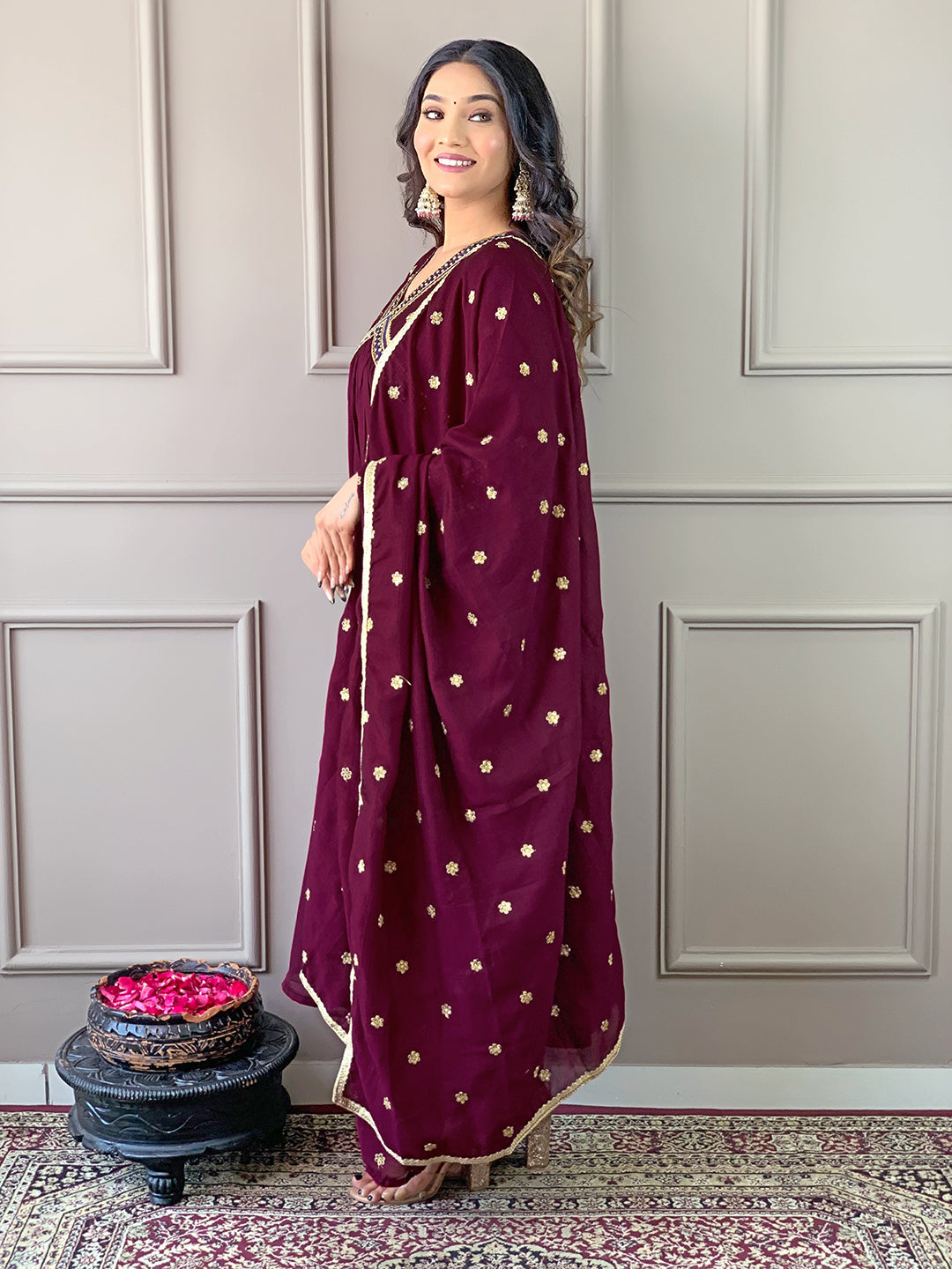 The52 Women's Vichitra Silk Fabric Alia Cut Kurta, Pant and Dupatta Set