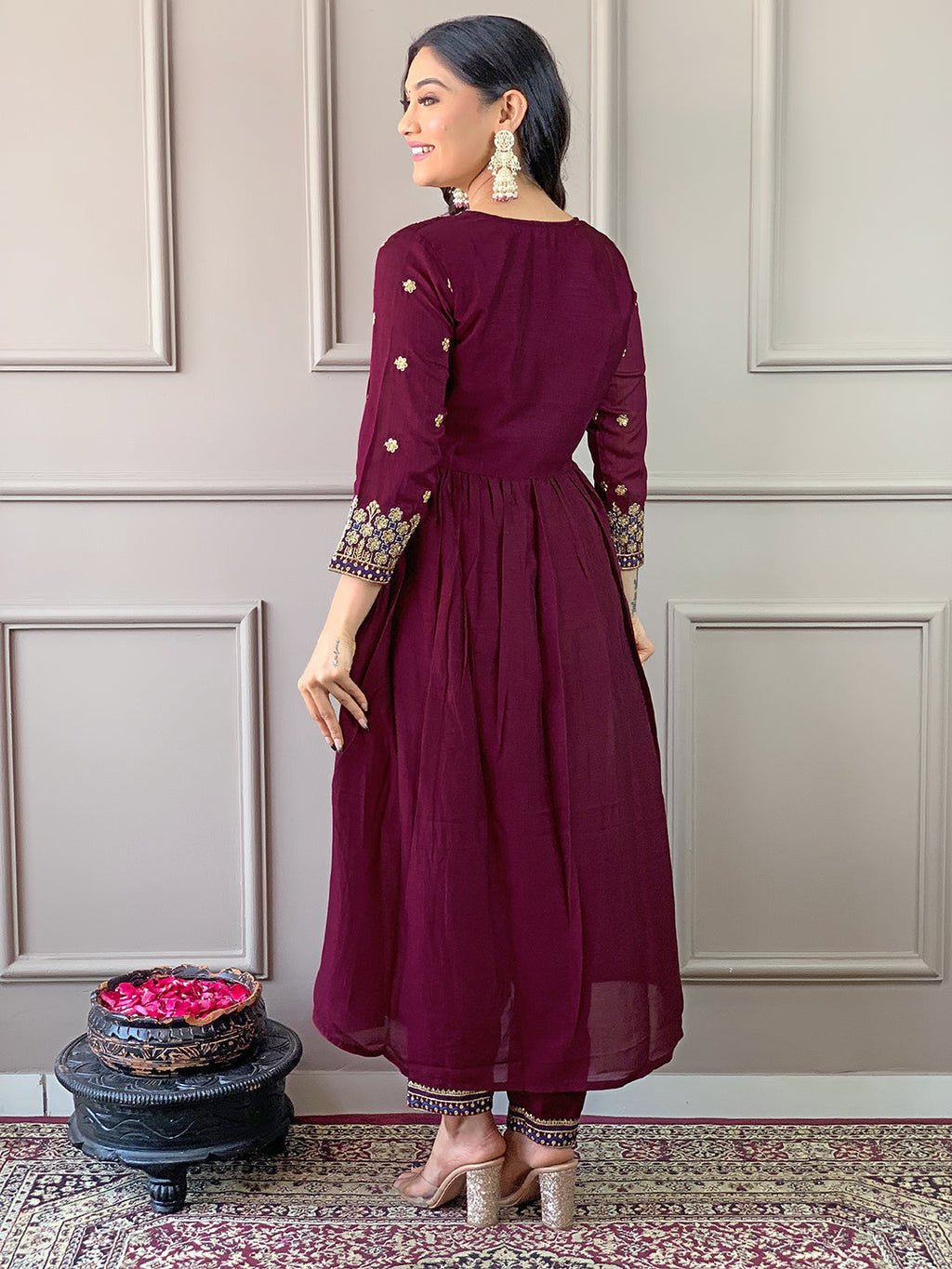 The52 Women's Vichitra Silk Fabric Alia Cut Kurta, Pant and Dupatta Set