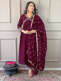The52 Women's Vichitra Silk Fabric Alia Cut Kurta, Pant and Dupatta Set