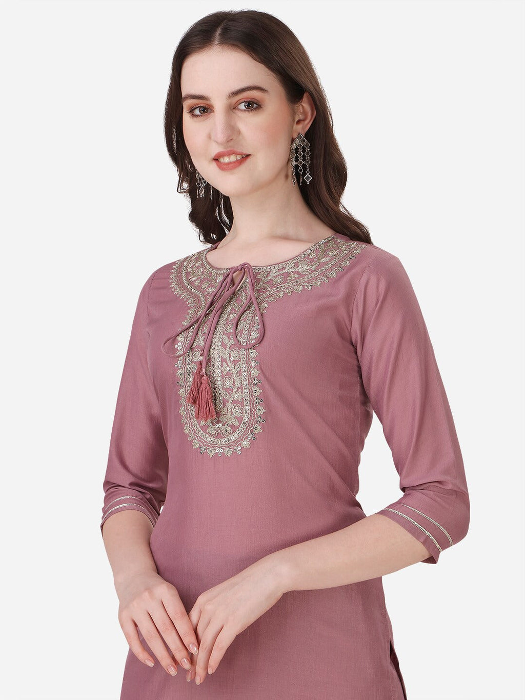 HERE&NOW Ethnic Motif Yoke Design Thread Work Kurta With Trousers