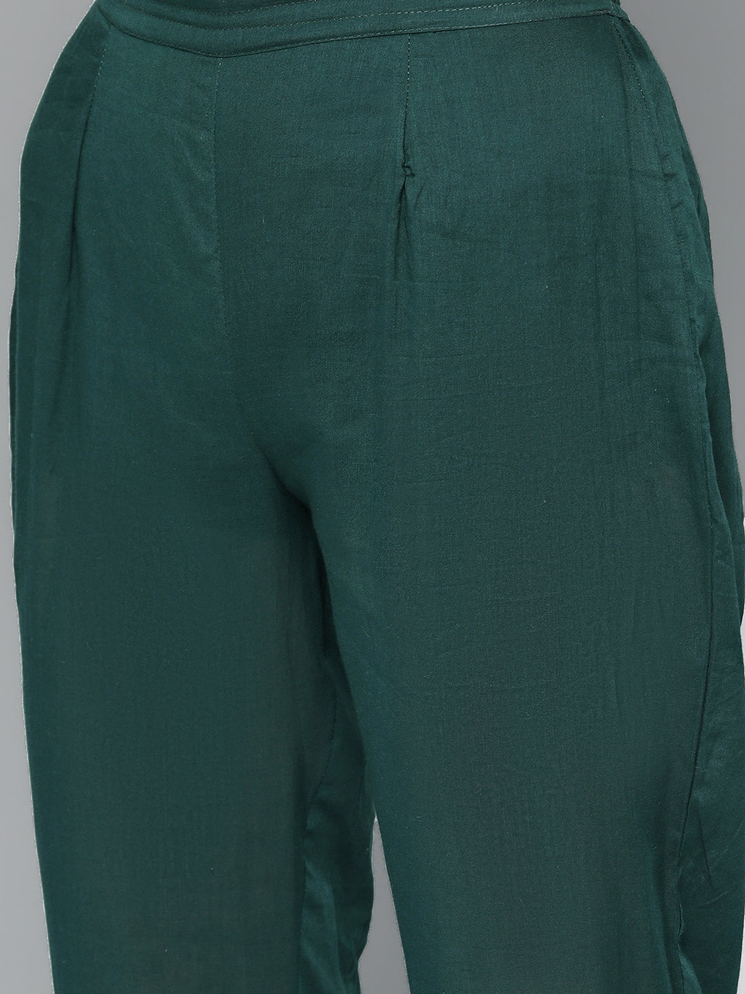 HERE&NOW Women Green & White Ethnic Motifs Embroidered Kurta with Trousers & With Dupatta