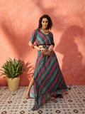 InWeave Teal Hunter Batik Floral Foil Waist Tie-Up Co Ord Set