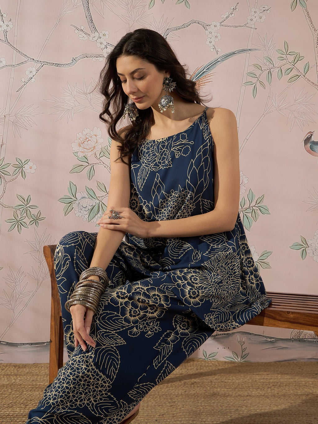 InWeave Peacock Teal Rose Leaf Strappy Set
