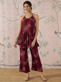 InWeave Dark Maroon Leaf Halter Strappy Set