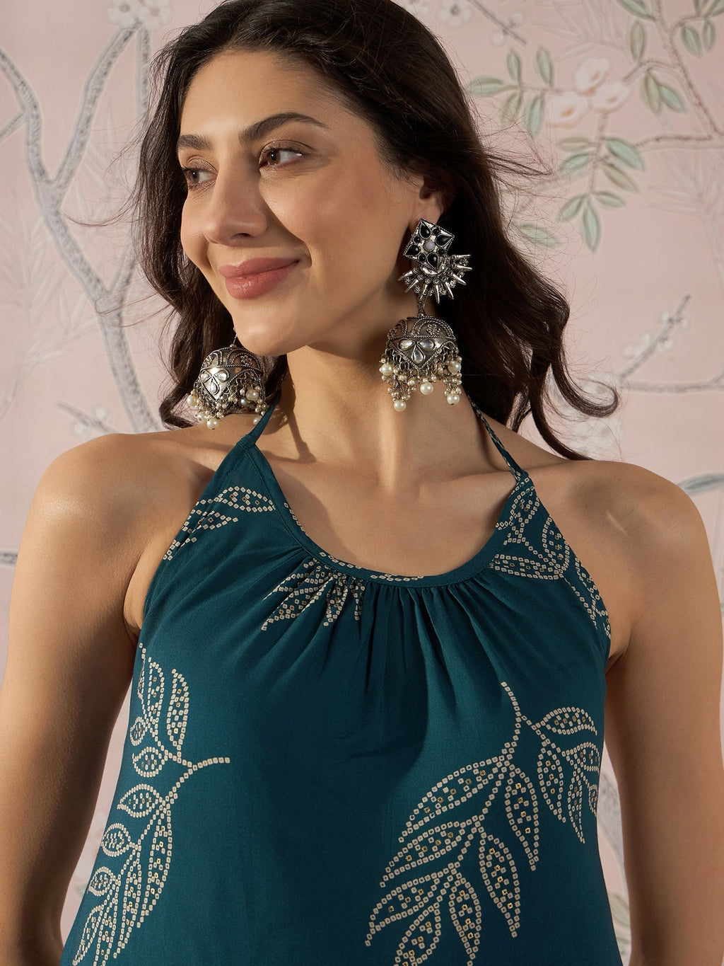 InWeave Dark Teal Leaf Halter Strappy Set