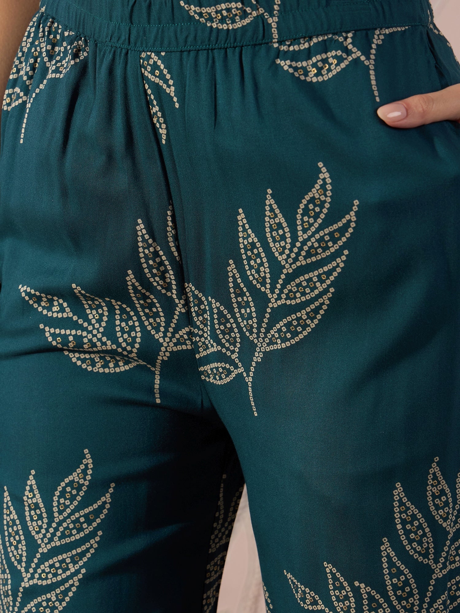 InWeave Dark Teal Leaf Halter Strappy Set